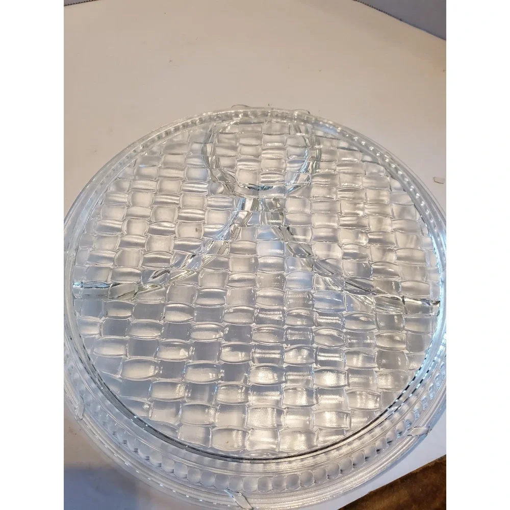Basket Weave Divided Glass Snack Plates, Set of 2, Vintage, 1940's, Paden...